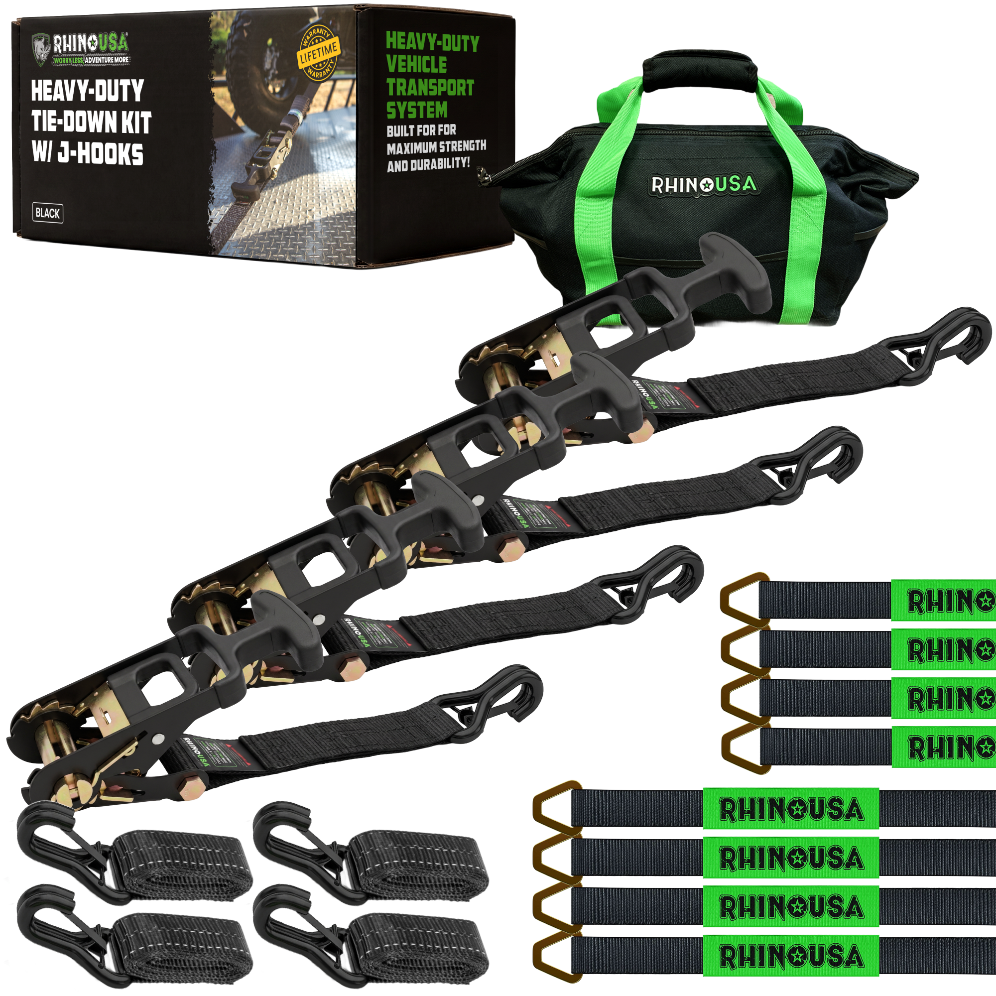 2" x 8' Vehicle Tie-Down Kit (J-Hooks)