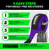 Four-step how-to-use guide for Rhino USA 3 inch recovery tow strap: anchor, connect, tension, and pull