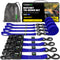 Rhino USA heavy-duty 4-pack ratchet tie-down set in blue with 1.6 inch by 15 foot straps, soft loops, and camo bag