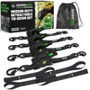Rhino USA retractable tie-down set: 4-pack of black 1" x 10' ratchet straps with camo storage bag and retail box