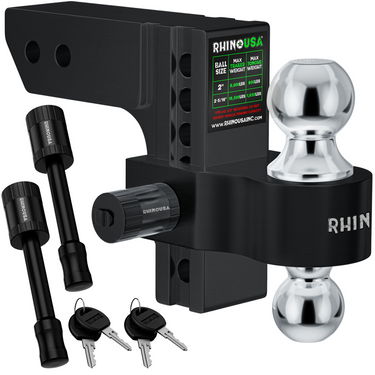 Rhino USA 6 inch drop trailer hitch in black for 2.5 inch receivers with dual ball mount and locking pins