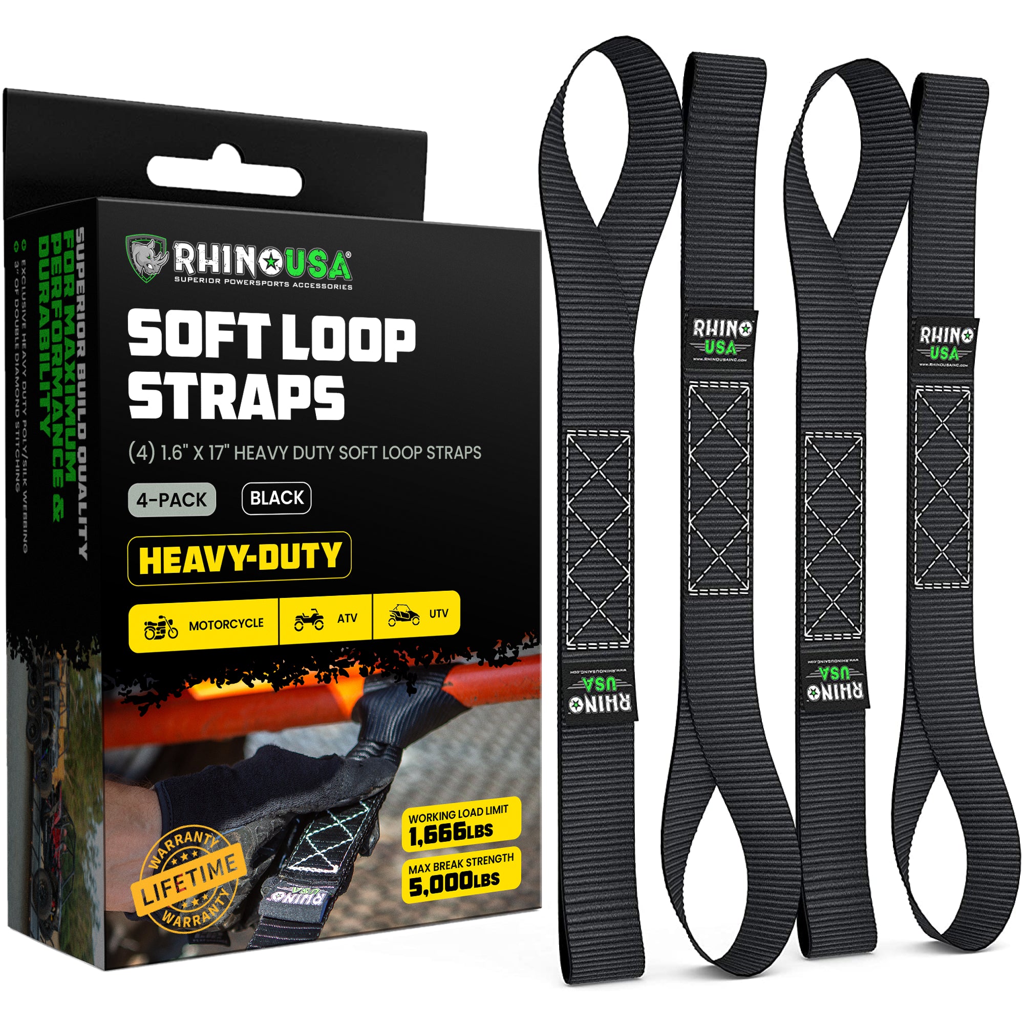 1.7" x 17" Soft Loop Tie-Down Straps (4-Pack)