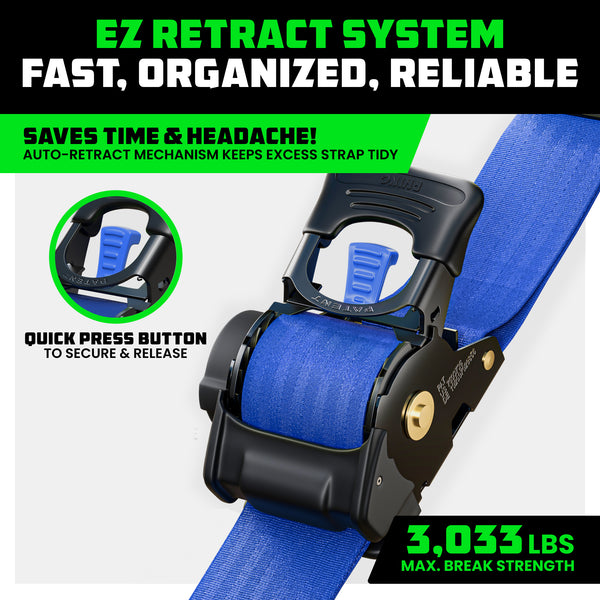 2" x 10' Retractable Ratchet Straps