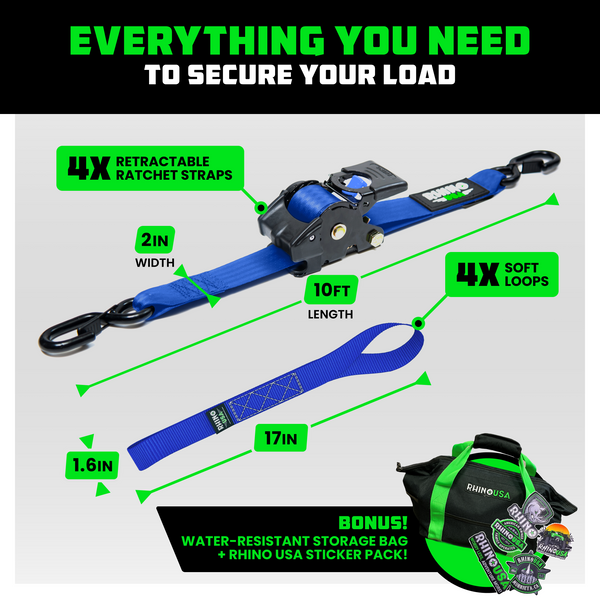 2" x 10' Retractable Ratchet Straps
