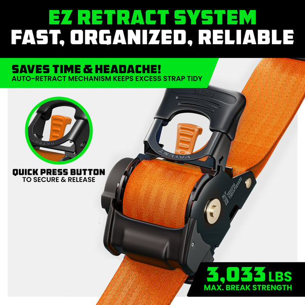 2" x 10' Retractable Ratchet Straps