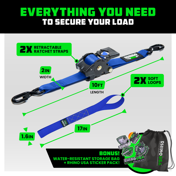 2" x 10' Retractable Ratchet Straps