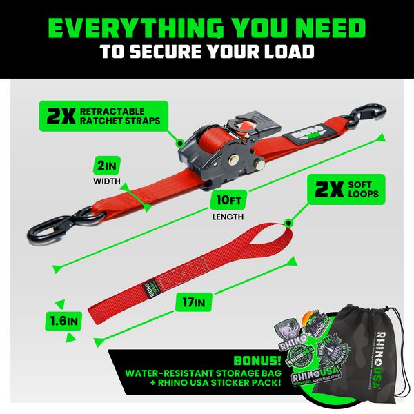 2" x 10' Retractable Ratchet Straps