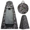 Rhino USA outdoor pop-up privacy tent in camo shown open with mesh window and included carrying case